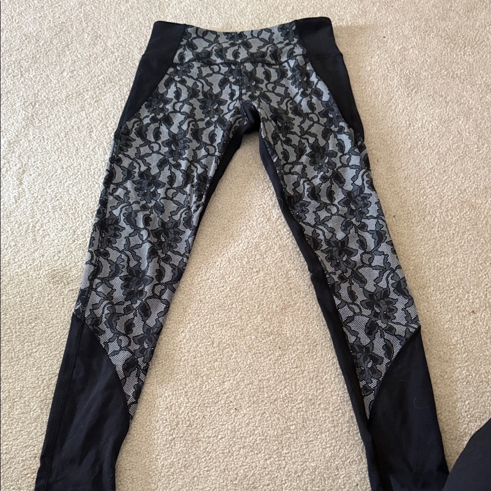 Cynthia Rowley Black Leggings with Lace-Effect Panels